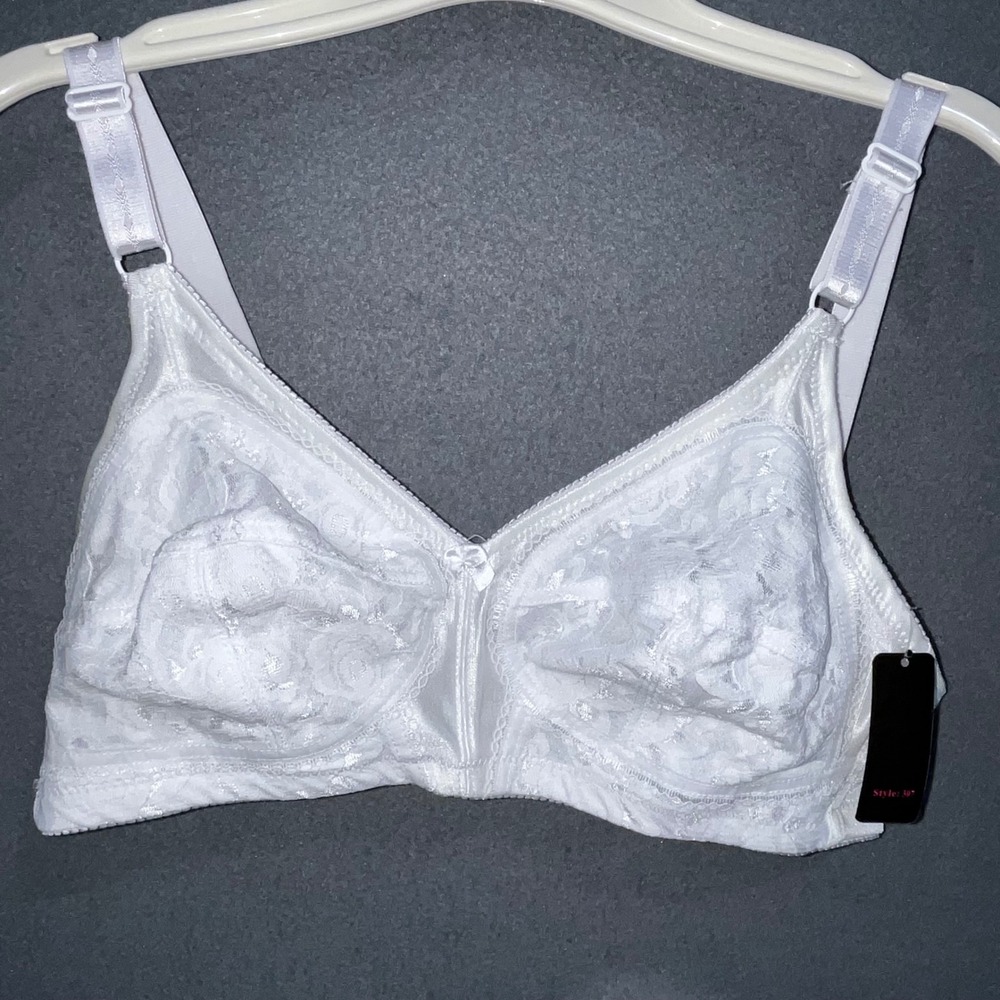 Dynashape Wireless Bra Women 38B White Floral Lace 307 Non-Wired Lingerie New
